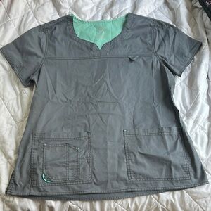 Gray Scrub Top with Mint Accents